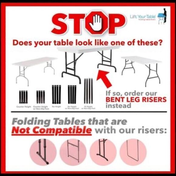 Lift Your Table™ Leg Extensions - for Use with Straight Leg Folding Tables - Picture 6 of 6